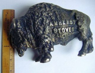 Antique Amherst Stoves Advertising Cast Iron Buffalo Coin Bank 3.  75 lbs GC 3