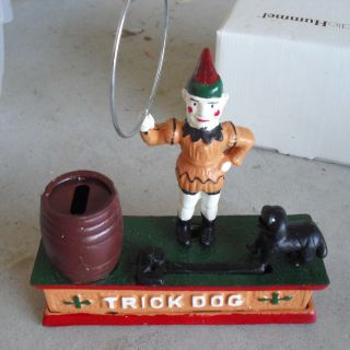 Vintage Heavy Cast Iron Trick Dog And Clown Bank 7 " Tall Look