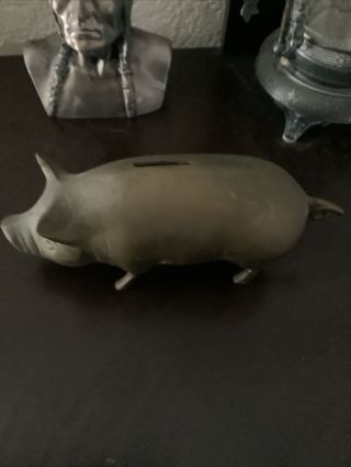 Vintage Solid Brass Piggy Coin Bank Pig Heavy Patina