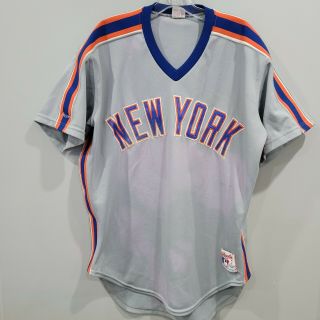 Rare Vtg 80s Rawlings Authentic York Mets Gray Spell Out Jersey Mens 48 Xl