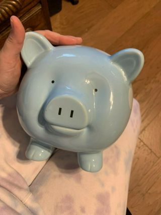 Large Adorable Ceramic Blue Polka Dot Child To Cherish Pig Bank &