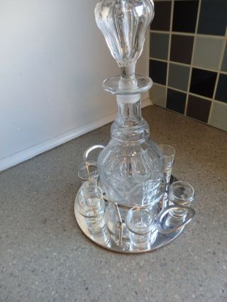 Antique Silver Plate Decanter & Shot Glasses Stand By John Grinsell & Sons