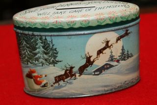 Vintage Christmas Santa Tin Can Bank " Save Your Pennies And Your Dollars " Great