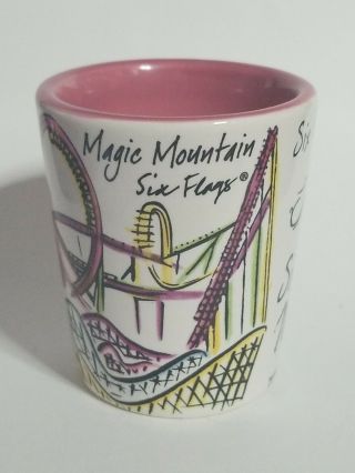 Six Flags Magic Mountain Shot Glass Shooter 2 - 3/8 " Jigger Pink Roller Coaster
