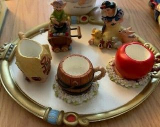 Disney Snow White & 7 Dwarfs Miniature Resin Tea Set 8pc Theme Park Retired Read