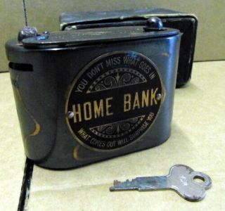 Vintage Derby Savings Bank Home Safe Metal Money Box Key Made In Usa.