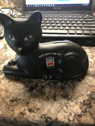 Vintage 1981 Eveready Battery Plastic Black Cat Bank " Save With The Cat "