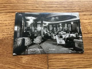 Rms Mauretania Real Photo Postcard 1st - Class Lounge / Cunard Rms Lusitania