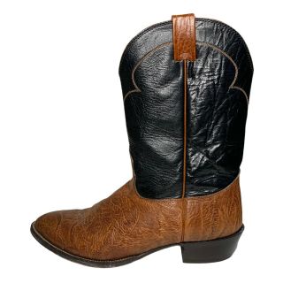Nocona Mens Vintage Leather Cowboy Two - Tone Black Brown Boot 13 Wide Made In Usa