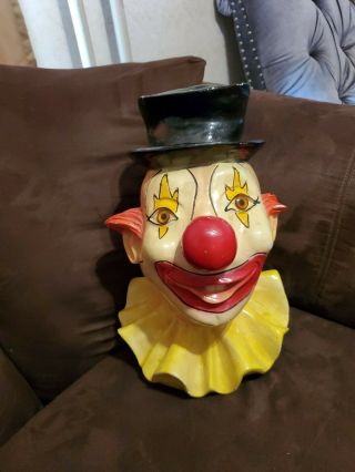 Vintage 1981 Ceramic Clown Head Piggy Bank 16 Inches Tall
