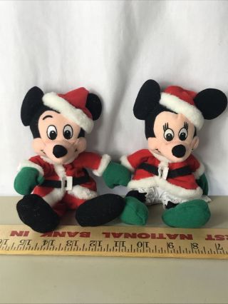 Vintage Disney Christmas Mini Bean Bag Santa Mickey And Minnie Mouse 7 " Plush