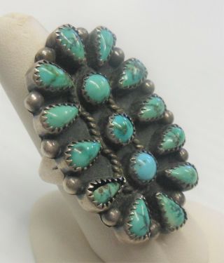 Vintage Sterling Silver 925 Cluster Stone Navajo Turquoise Ring Size 8.  5