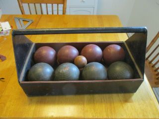 Vintage Bocce Ball Set With Carrying Tray - Made In Italy 8 Balls 1 Pallino