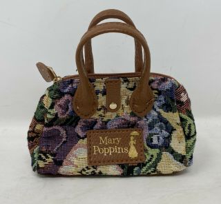 Disney Primark Mary Poppins Mini Floral Tapestry Cute Zip Bag Coin Purse Cotton