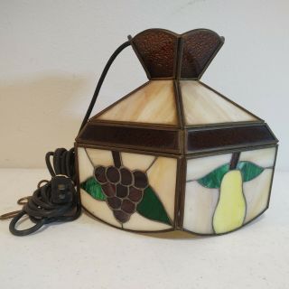 VTG Tiffany Style Hanging Lamp Shade Stained Glass Look Slag Glass Light Fruit 2