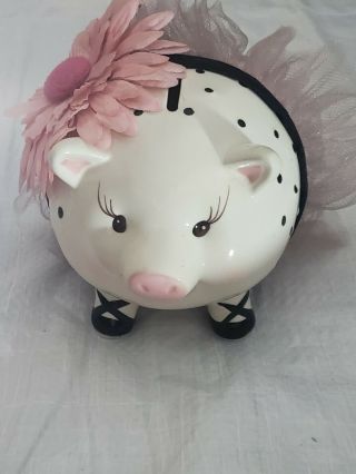 Mud Pie Ballerina Pink Tutu Floral Princess Pig Piggy Bank Handcrafted 2001
