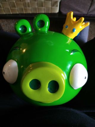 Rare Angry Birds King Pig Green Piggie Ceramic Coin Bank Stopper Crown