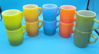 Set Of 8 Vintage Anchor Hocking Fire King Coffee Mugs W/d Handle Ombre - 4 Color