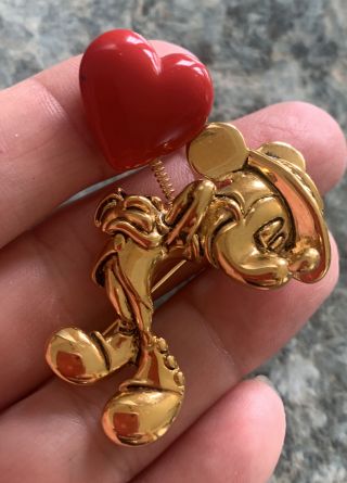 Vintage Napier Disney Mickey Mouse Heart Gold - Tone Brooch Pin
