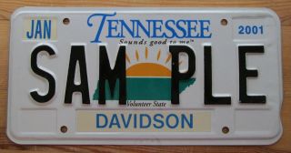Tennessee 2001 Davidson County Sample License Plate Sam Ple