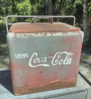 Vintage Coca Cola Coke Progress Refrigerator Co.  Metal Ice Chest Cooler
