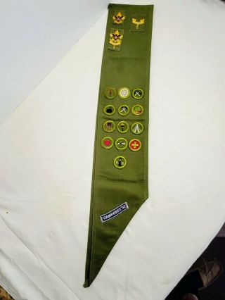 Vtg Boy Scouts Patches 1950s Era Merit Badge Sash 16 Badges 1 Camporee 51 Patch