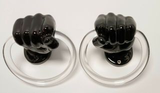 Vintage Nancy Funk Ceramics Hands,  Right And Left,  Black,  Towel Rings,  Fists