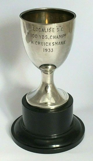 Miniature Vintage Sterling Silver Swimming Cup Trophy 1933