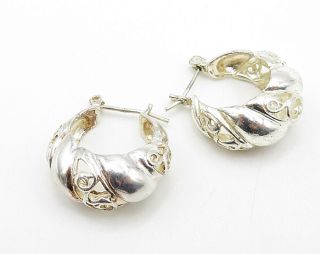 925 Sterling Silver - Vintage Scalloped Filigree Round Hoop Earrings - E4036 3