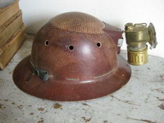 Vintage Skullgard Coal Miner Hard Hat Justrite Carbide Lamp Safety Light Hammer 2
