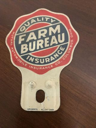 Vintage Farm Bureau Automobile Insurance Licence Plate Topper.