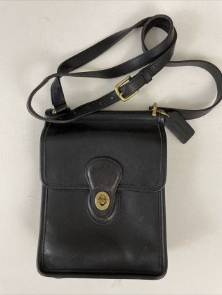 Vtg Coach 9930 Murphy Willis Black Leather Turn - Lock Crossbody Messenger Bag