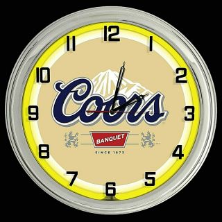 16 " Coors Banquet Beer Sign Yellow Neon Clock Man Cave Garage Bar Game Room