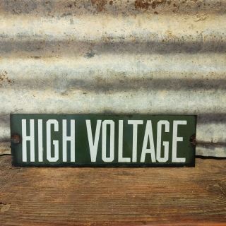 Vtg High Voltage Green Porcelain Metal Sign 12x4 Utilities Electricity Power