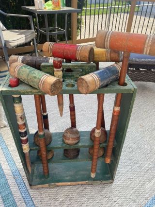 Vintage Wooden Croquet Set 6 Player Good For: Arts,  Parts,  Or Playing