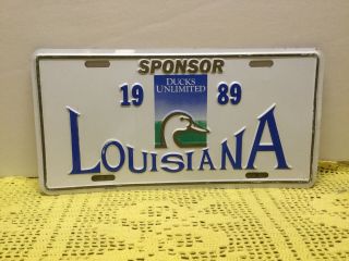 1989 Louisiana Ducks Unlimited Metal License Plate