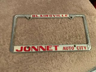 Vintage Jonnet Auto City Blairsville Pa License Plate Tag Frame Pennsylvania