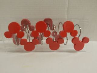 Disney Mickey Mouse Icon Shower Curtain Hooks Red Set Of 11 Only
