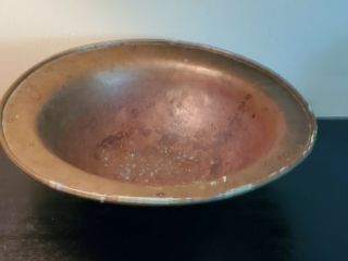 Vintage Large Copper Bowl With Rolled Rim Edge For Decor (1227)