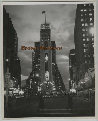 Vintage 1969 Ny @ Night Times Square Allied Chemical Christmas Star Lights Photo