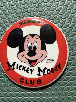 Vintage Disney Mickey Mouse Club Member 3.  5 " Pin Back,  Button
