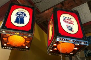 Pabst Blue Ribbon 4 Sided Rotating Lighted Beer Signs -
