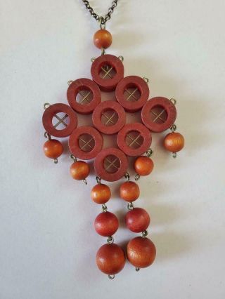 Vintage Modernist Kaija Aarikka Finland Red Wood Necklace