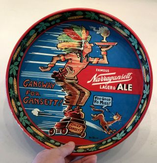Narragansett Dr.  Seuss Chief Gansett Beer Tray 12 " Diameter Vintage