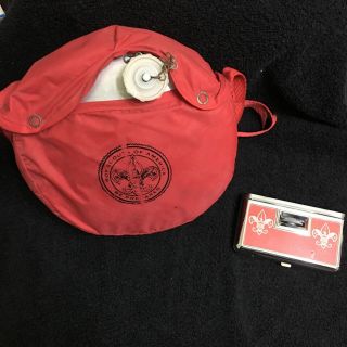 Vintage Red Boy Scouts Canteen,  Vintage Red Tasco Folding Binoculars