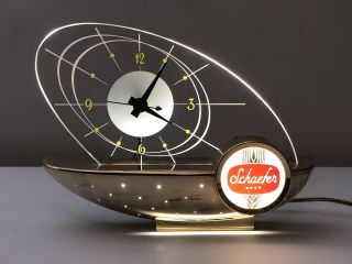 Vintage Schaefer Beer Atomic Age Lighted Sailboat Advertising Clock Nos W/ Box
