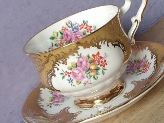 Vintage England Pink Rose And Gold Bone China Tea Cup Teacup And Saucer