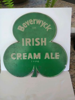 Beverwyck Irish Cream Ale Clover Tin Over Cardboard Sign Albany N.  Y.