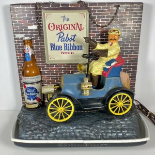 Vintage 1960 Pabst Blue Ribbon Beer Motion Light Bar Sign Jalopy Car Read Desc”