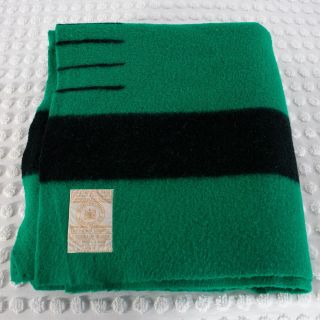 Vintage Hudsons Bay Point Blanket 4 Point Green Double Full Size 100 Wool Flaws